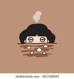 Tired Sleepy Girl Taking A Warm Coffee Bath Concept Card Character illustration