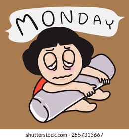 Tired Sleepy Young Woman On Monday Concept Cartoon Character illustration