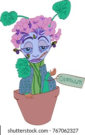 Tired smoking geranium. The animate plant, the character