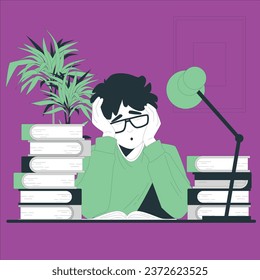 tired student concept vector design illustration