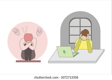 Tired student having stress before a presentation in the class. Stressful situation in learning and education process, Vector Colorful Illustration