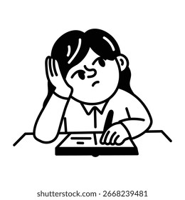 Icono de estudiante cansado en estilo dibujado a mano 
