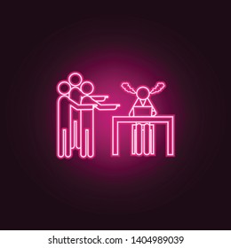 tired subordinate and managers points with fingers neon icon. Elements of Team work set. Simple icon for websites, web design, mobile app, info graphics