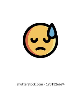 Tired Sweat Face Emoticon Icon Logo Vector Illustration. Outline Style.
