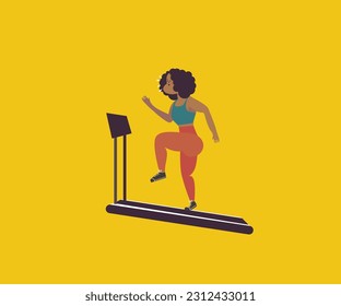 Tired, Sweating, African American Woman exercising on Treadmill