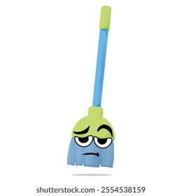 tired sweeping broom mascot vector illustrations. fun, colorful, and playful concept. cleaning tools, washing, interest, lifestyle, education, house, and environment themes