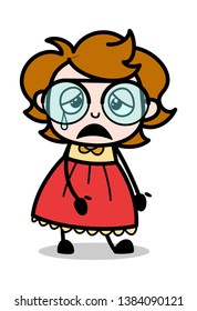 Tired - Teenager Cartoon Intelligent Girl Vector Illustration