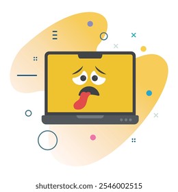 Expresión facial cansada de la lengua en la pantalla del ordenador portátil - diseño de la ilustración de la Tecnología para los medios digitales |  Icono de diseño Tired tongue Emoji Laptop