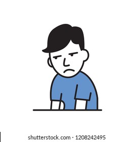 Tired, upset young man feeling a mess. Colorful flat vector illustration. Isolated on white background.