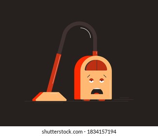Tired Vacuum Cleaner. Small household appliances character. Vector illustration