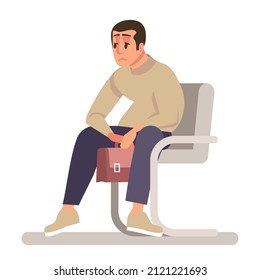 Tired of waiting semi flat RGB color vector illustration. Sad man frustrated by job loss isolated cartoon character on white background