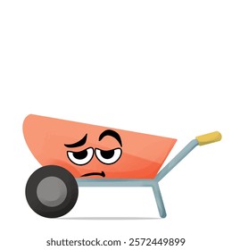 tired wheelbarrow mascot vector illustrations. fun and playful concept. job, tools, building, workers, safety, city, construction equipment, renovation and restoration themes