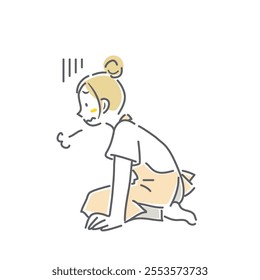 A tired woman in an apron: simple and stylish line drawing illustration