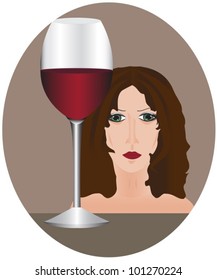tired woman with a glass of red wine