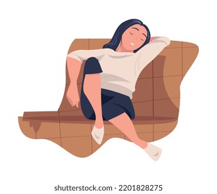 Tired Woman Mom Lying on Sofa Feeling Exhaustion Vector Illustration