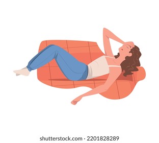 Tired Woman Mom Lying on Sofa Feeling Exhaustion Vector Illustration