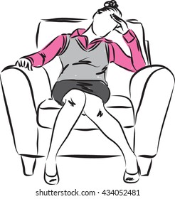 tired woman sitting down illustration