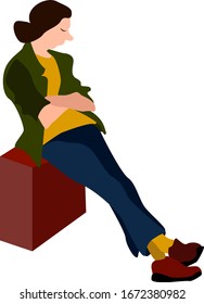 Tired woman with suit case, illustration, vector on white background.