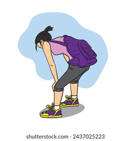 Tired woman walking with backpack . Vectors Clipart and Illustrations
