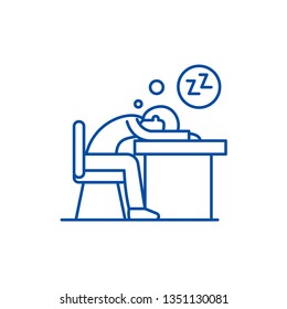 Tired at work line icon concept. Tired at work flat  vector symbol, sign, outline illustration.