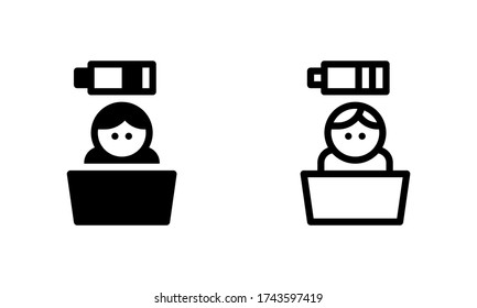 Cansado en el trabajo Icono de baja energía, logotipo, vector