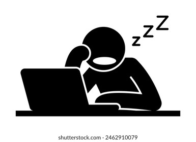 Tired worker icon. Laziness lack of motivation concept. Overworked sleepy employee or student sleeping at desk. Isolated flat vector illustration.