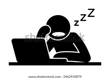 Tired worker icon. Laziness lack of motivation concept. Overworked sleepy employee or student sleeping at desk. Isolated flat vector illustration.
