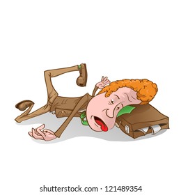 Tired worker is on the case. Isolated on white background, vector illustration.