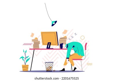 Tired Worker Sleeping While Working