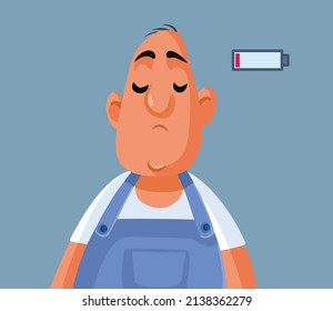 
Tired Worker Suffering from Burnout Syndrome Vector Cartoon. Unhappy exploited blue collar employee feeling burnout from overtime 
