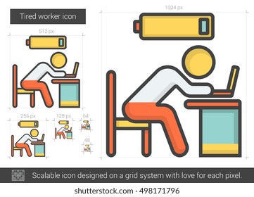 Icono de línea vectorial de trabajador canalizado aislado en fondo blanco. Icono de la línea de trabajo Cansado para infografía, sitio web o aplicación. Icono escalable diseñado en un sistema de cuadrícula.