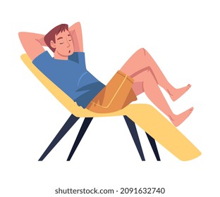 Tired Young Man Lounging on Couch Vector Illustration