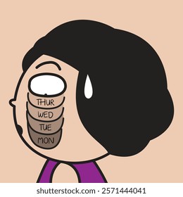 Tired Young Woman With Dark Circles Under the Eyes Concept Cartoon Character illustration
