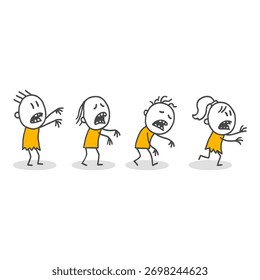 Tired Zombie Characters That Represent Deep Despair and Exhaustion, Having Lost Their Life Force and Moaning Loudly.