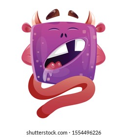 Tired/Exhausted Long Tailed Monster. Vector Illustration Isolated On White Background.