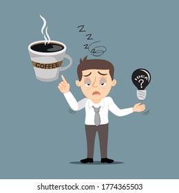 Tiredness businessman need of drink coffee, illustration vector cartoon