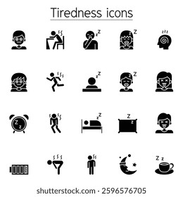 Tiredness, sleepy icon set in glyph style