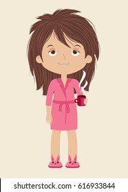 Tired/sleepy woman with cup of coffee. Vector illustration