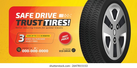 Tires banner template with realistic vector
