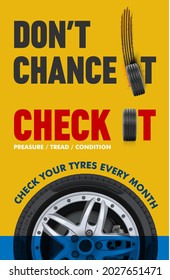 Tires car advertisement poster. Black rubber tyre check. Realistic vector shining disk car wheel tyre. Information. Store. Garage.