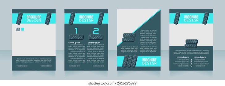 Tires distribution blank brochure design. Template set with copy space for text. Premade corporate reports collection. Editable 4 paper pages. Bebas Neue, Lucida Console, Roboto Light fonts used