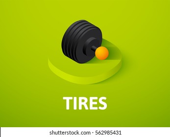 Tires icon, vector symbol in flat isometric style isolated on color background