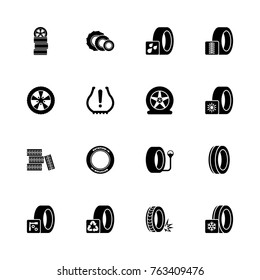 Tires icons - Expand to any size - Change to any colour. Flat Vector Icons - Black Illustration on White Background.