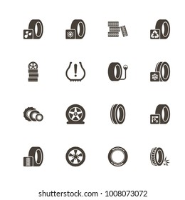 Tires icons. Perfect black pictogram on white background. Flat simple vector icon.