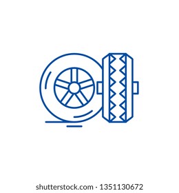 Tires line icon concept. Tires flat  vector symbol, sign, outline illustration.