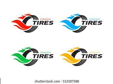 Tires logo design template, silhouette wheel vector, color set