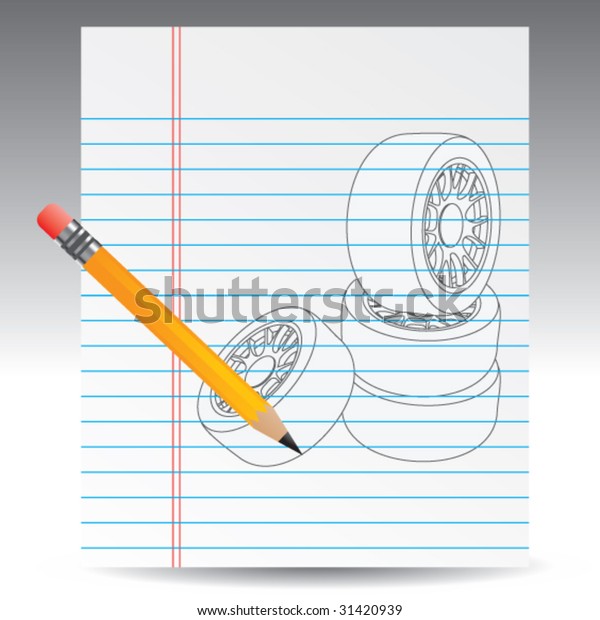 tires on notebook paper\
with pencil