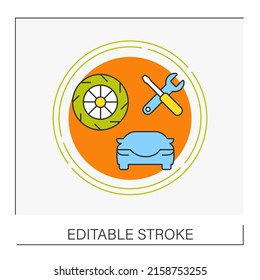  Tires service concept line icon. Tire replacement due to winter and slippery roads. Car service.Vector isolated conception metaphor illustration.Editable stroke