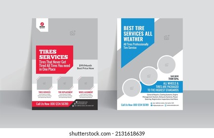 Tires service flyer brochure cover design template in A4 size with creative business layout