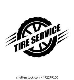 Tires service icon. Vector badge with wheel for tire service. 